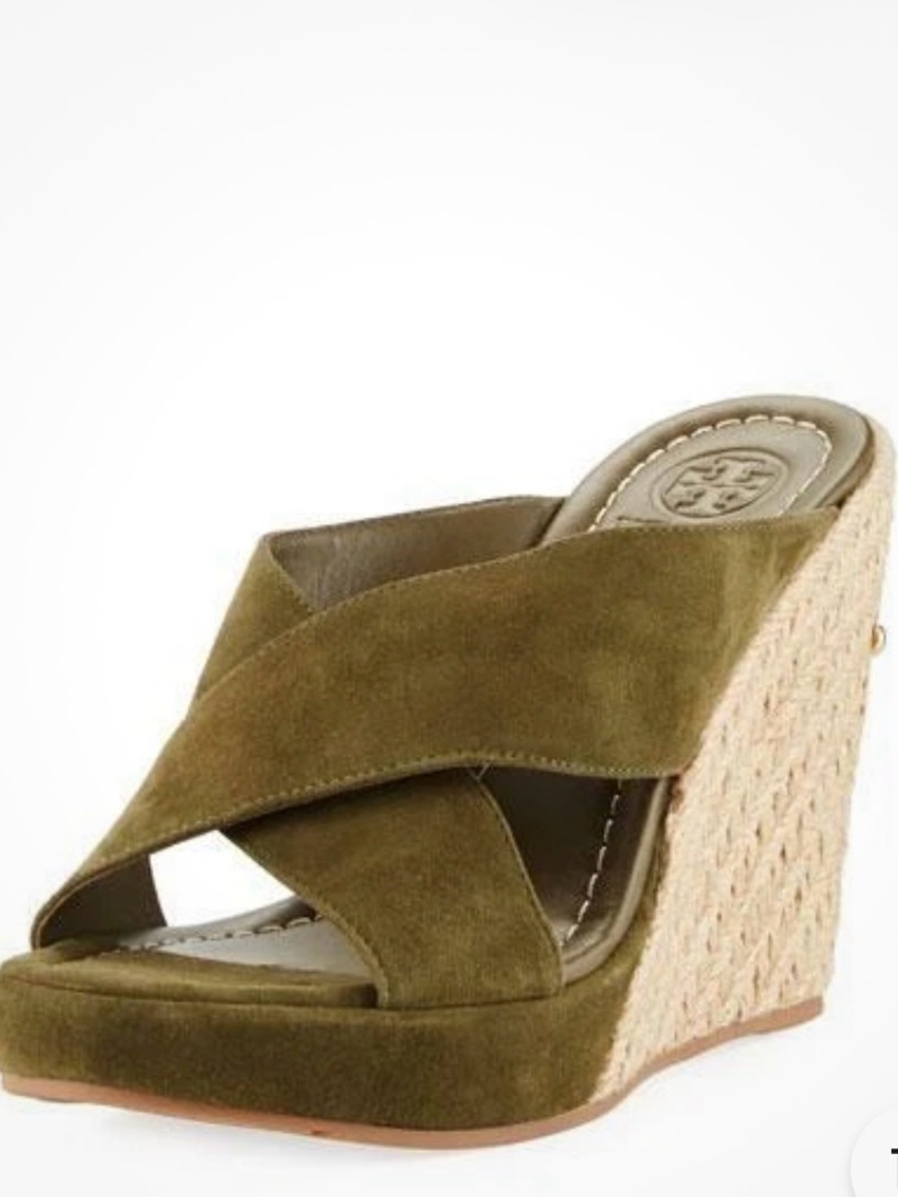 Tory Burch Olive Suede Crisscross Espadrille Wedges